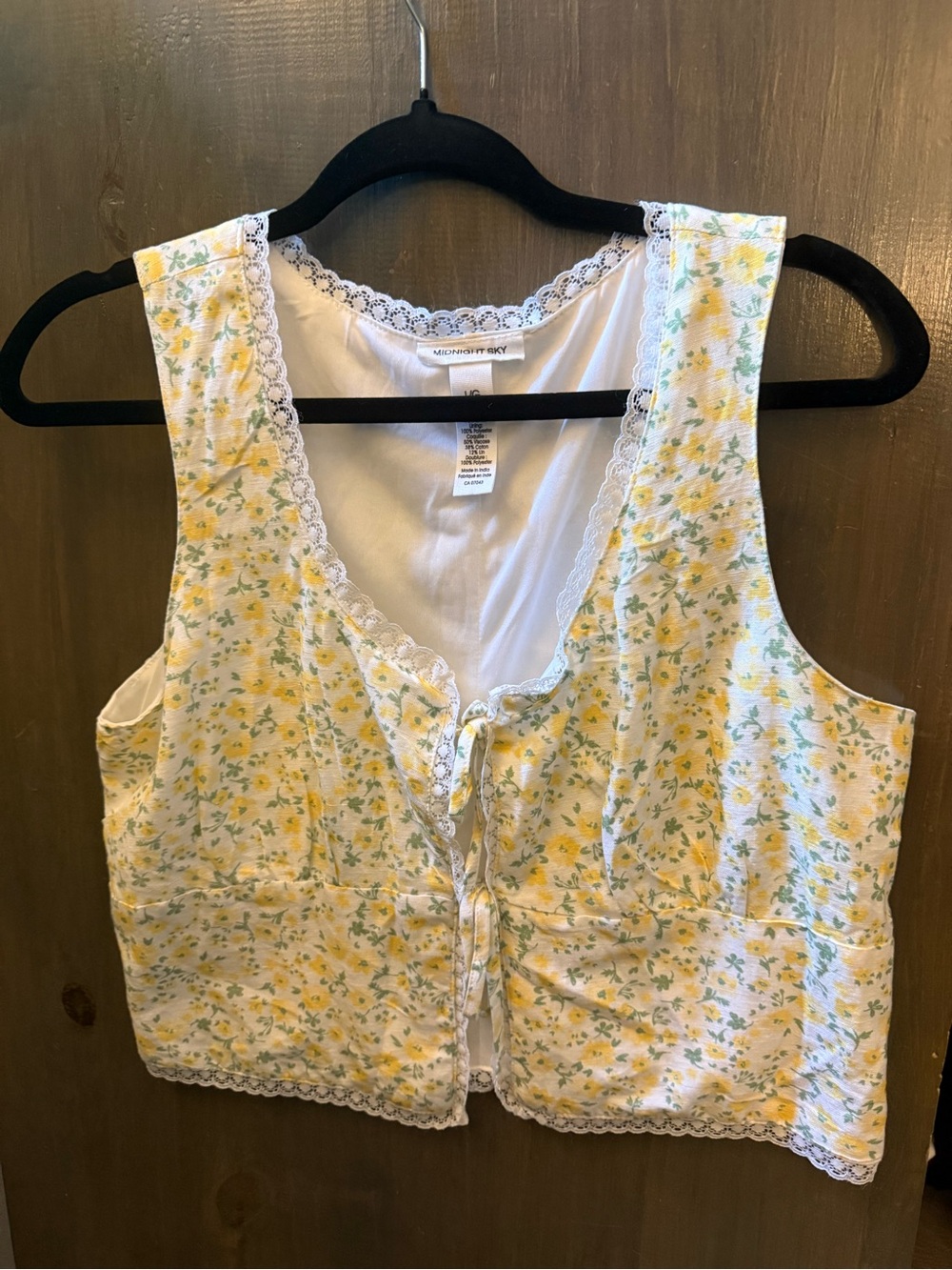 Yellow Floral Lace-Trim Vest